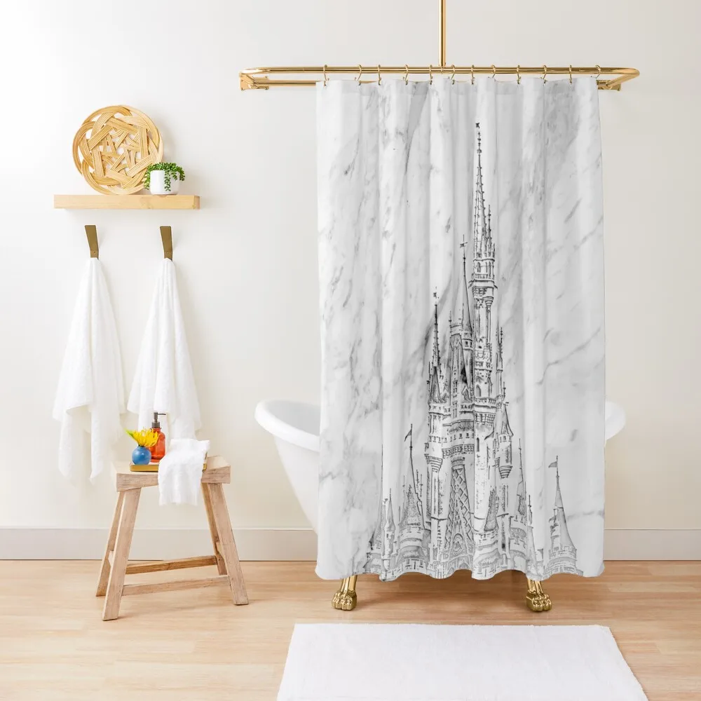 Magic Castle Marble Carving Shower Curtain Bathtub In The Bathroom Curtain