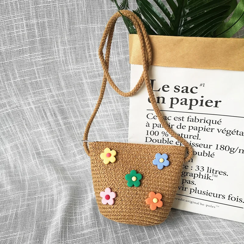 Saco de mensageiro tecido palha para crianças, meninas adoráveis, bolsa pequena, bolsas, mini sacos de ombro, princesa carteira, bebê crianças, verão