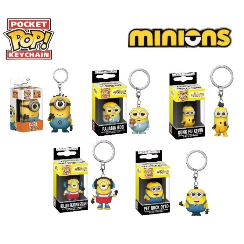 2024 NEW Funko Pop Keychain Despicable Minions Me OTTO STUART KEVIN CARL Pajama Bob Agnes Pocket Pop Keychain Vinyl Figure Toys