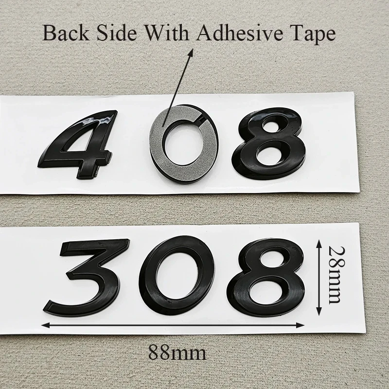 3D ABS Chrome Black Logo 308 408 508 Emblem Letters Sticker Car Rear Trunk Badge For Peugeot 308 SW 408 508 Accessories