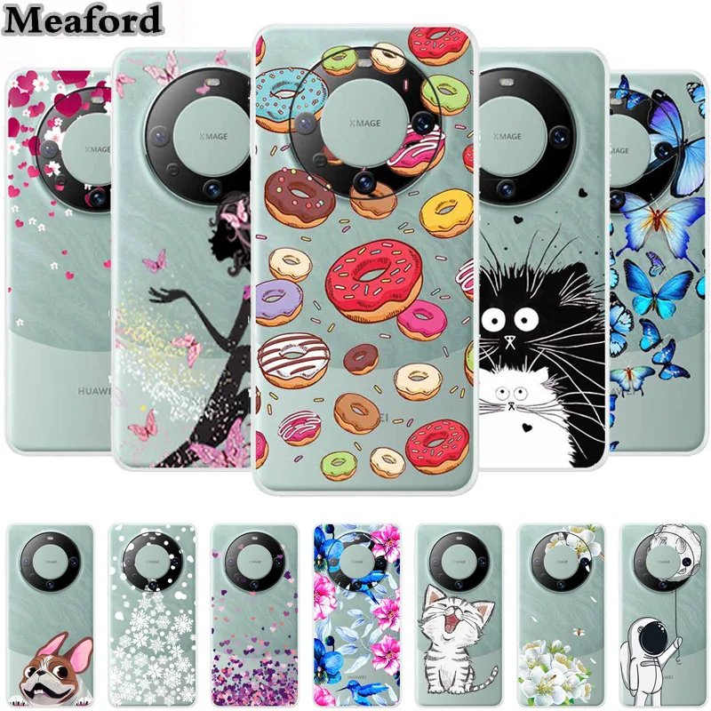 For Huawei Mate 60 Pro Case Cat Soft Silicone TPU Phone Cover Cases For Huawei Mate60 Pro 5G Transparent Cartoon Clear Fundas