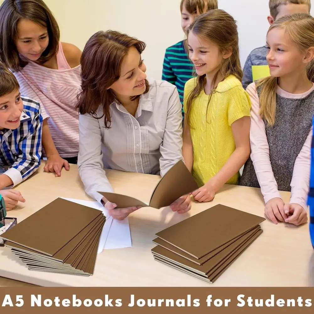 دفاتر ملاحظات كرافت مقاس A6، 150 قطعة، 5.82 × 4.13 بوصة، 48 صفحة، مبطنة، غطاء ناعم، بني داكن للأطفال والطلاب #4