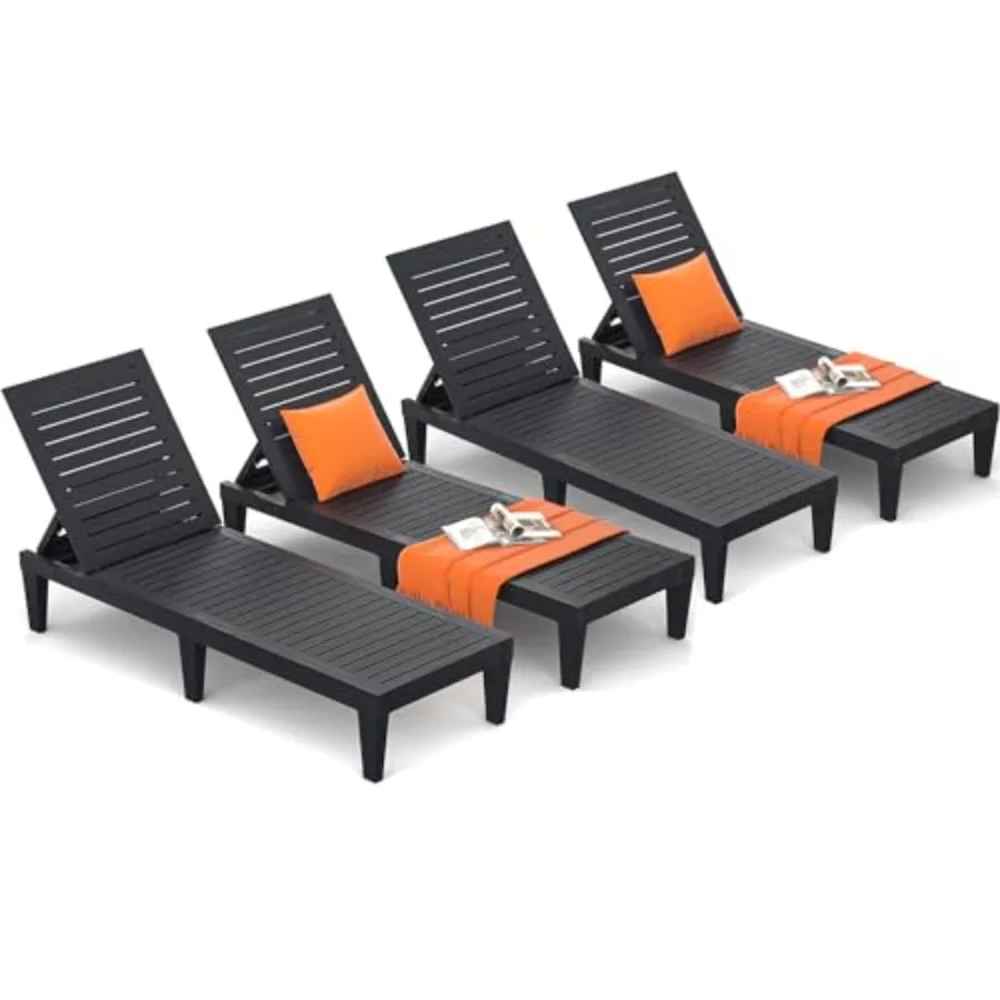 

Набор из 4 уличных шезлонгов для зоны у бассейна, устойчивых к погодным условиям, из полимерной смолы, с регулируемой спинкой