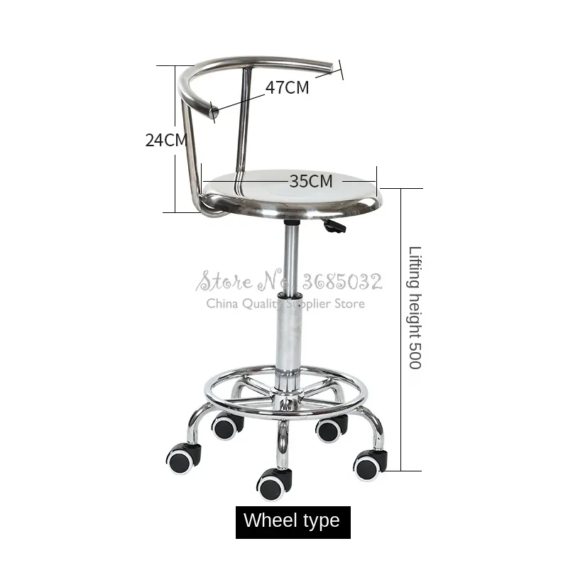 Taburete de dentista de acero inoxidable, silla elevadora duradera de fábrica, asiento de taller antiestático, diseño de rueda universal de espuma PU