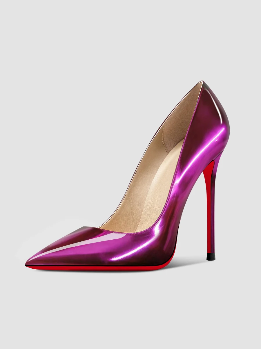 2024 New 12cm Black Ultra High Heels Women's Chop Men's Thin Heels Flirting on Bed Large Sexy Pointed Red Sole Single Shoes