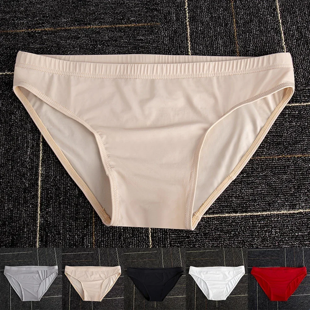 Mens Ice Silk Sexy Low Rise Lingerie Underwear Solid Panties Briefs Underpants Breathable Lightweight Soft Male Briefs Shorts