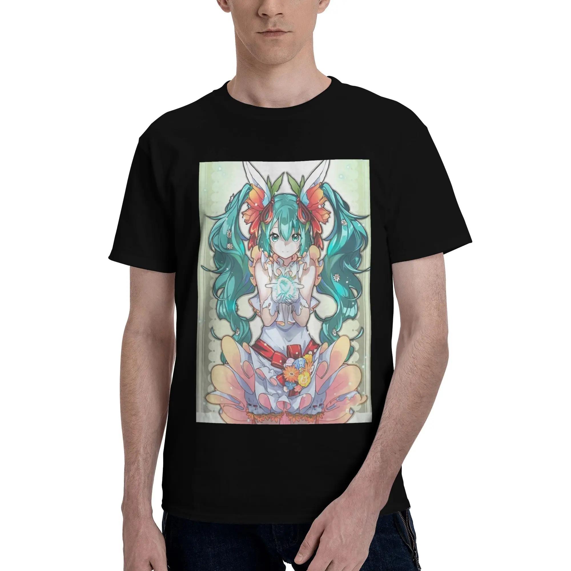 初音ミク-綿-100-tシャツ-メンズ-面白い-tシャツ-男性-ラウンドネック-半袖-s-6xl