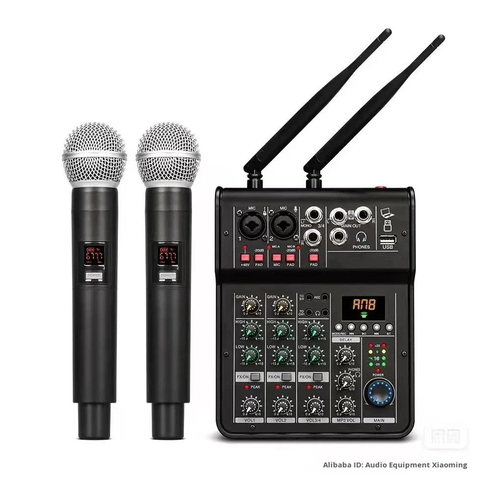 

Беспроводной микрофон 2026 с интегрированным аудиомикшером и шумоподавлением (1 на 2) для микшерных пультов и звуковых карт для живых выступлений