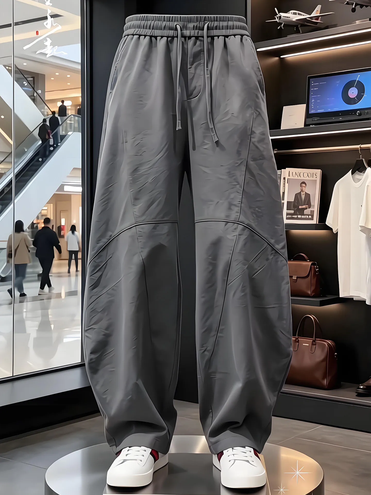 New Chinese Style Grey Linen Men's Summer Thin Wide Leg Pants Casual Harlan Lantern Pants Straight Cut Loose Fit Comfortable