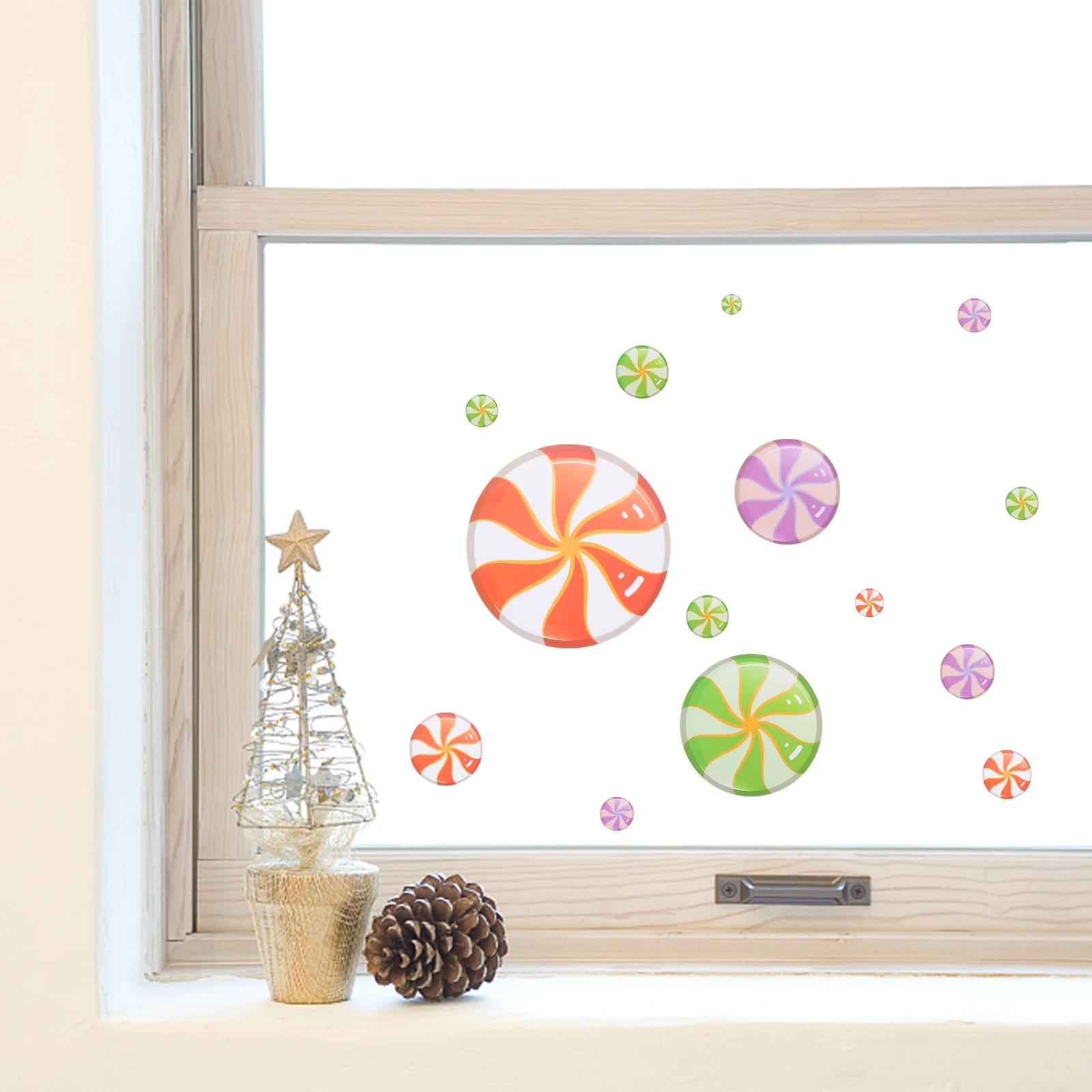 

8 Sheets Christmas Window Clings Candy Pattern Decorative Removable Static Window Decal Xmas Party Decoration Christmas Decor