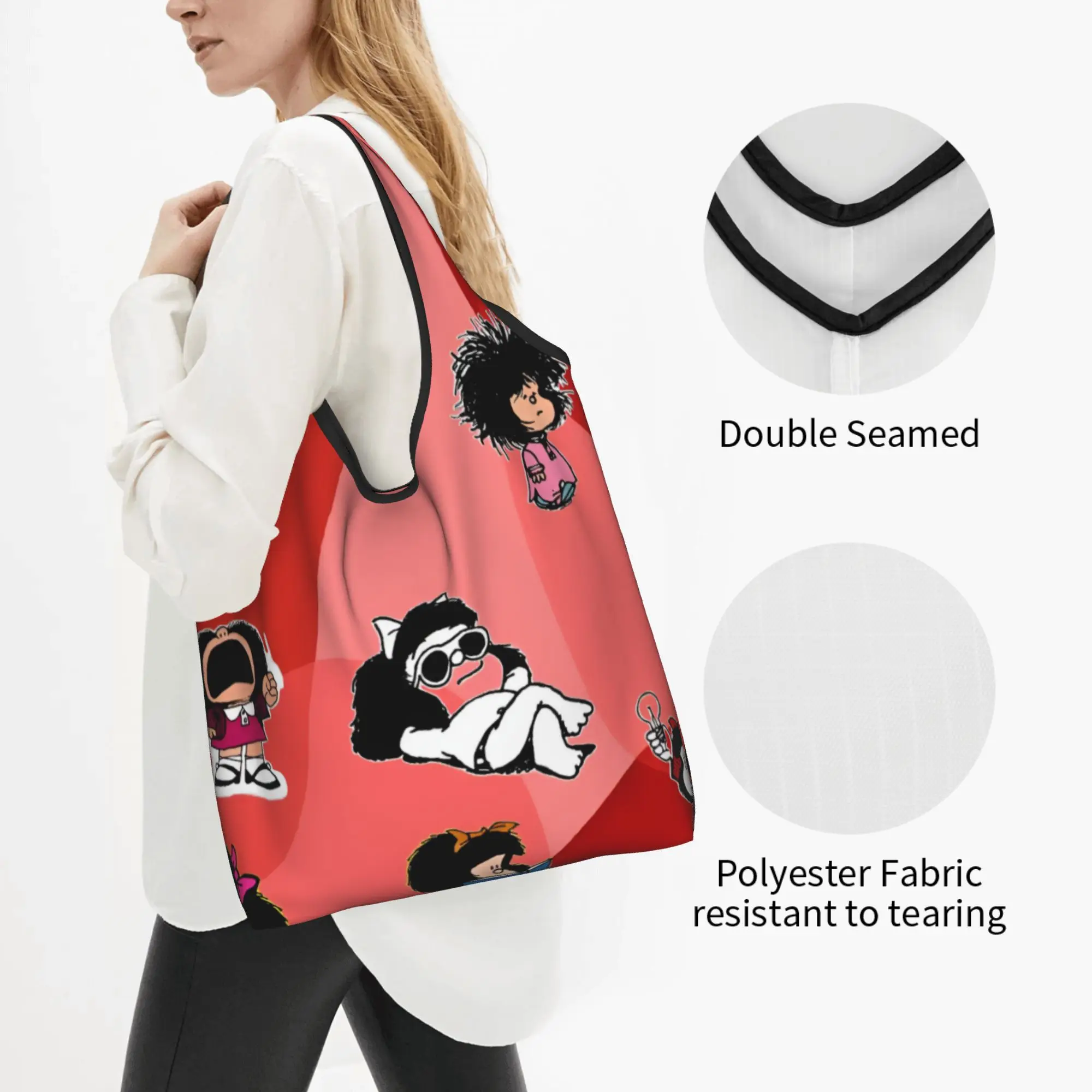 Kawaii Printed M-Mafaldas Manga Comics Tote Shopping Bag Portable Shoulder Shopper Classic Handbag