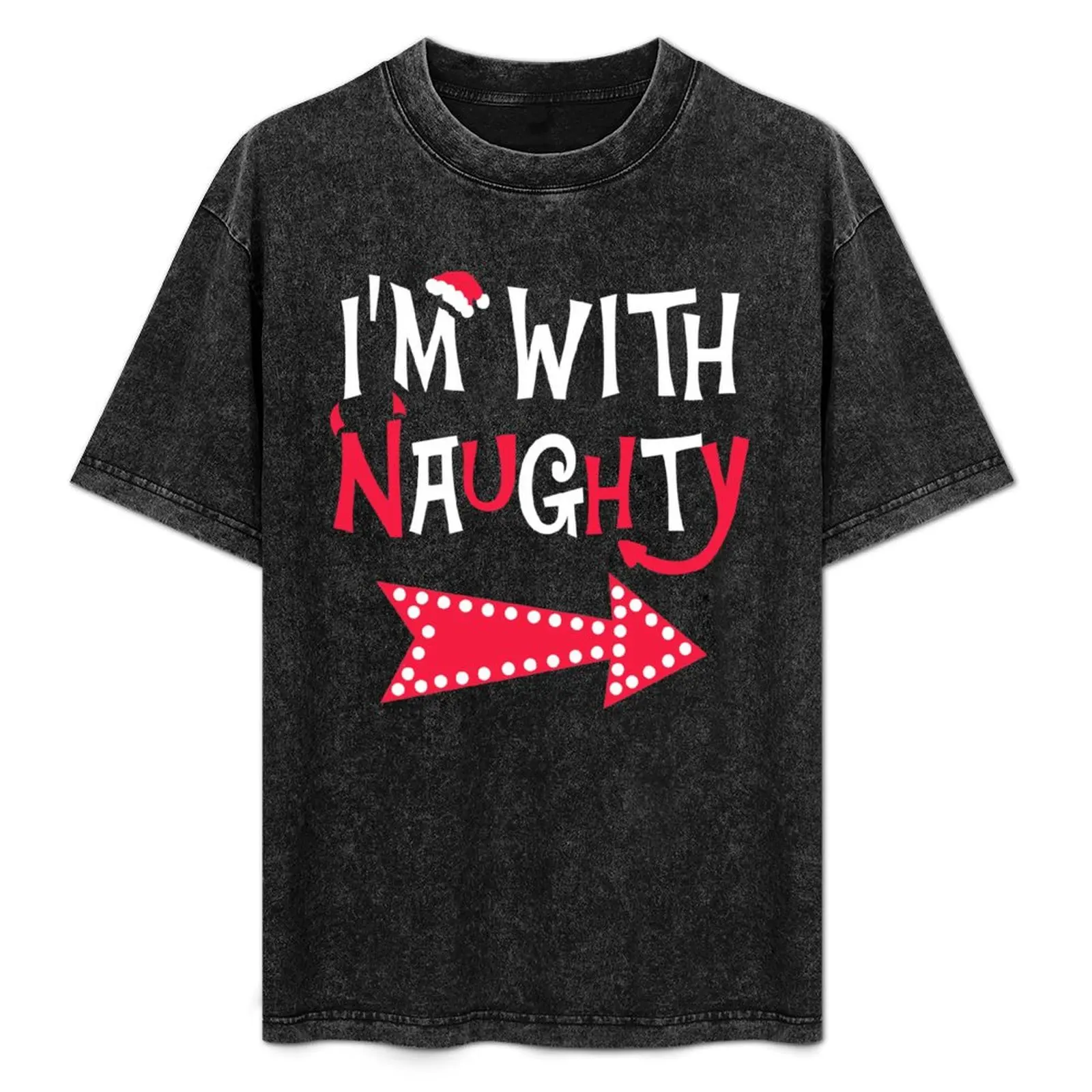 

I'm with Naughty Funny Couples Christmas Matching T-Shirt Basic Solid Color Short Sleeve T-Shirt
