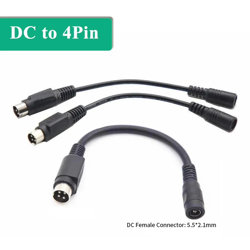 10A DC5521/DC5521 to 4 Core Male Extension Line DC5.5*2.1 to 4pin Socket Plug Wire 12V DC Female to 4Pin Power Conversion Cable