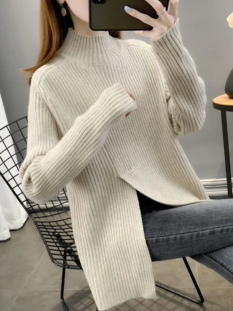 Sweaters Women Casual Half Turtleneck Pullovers Fashion Solid Color Knitted Sweater Chic Basic Korean Top Spring Autumn New 2023