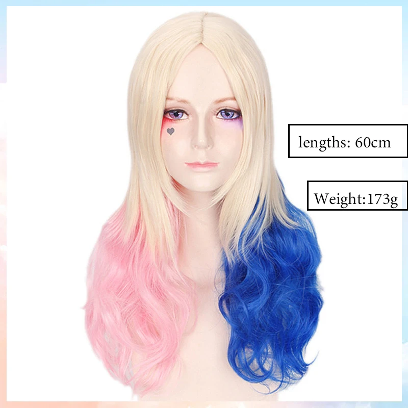 Harley Quinn Cosplay Wig Halloween Props Hair Wigs Harleen Quinzel Hair Dresser For Adult Party Decorations