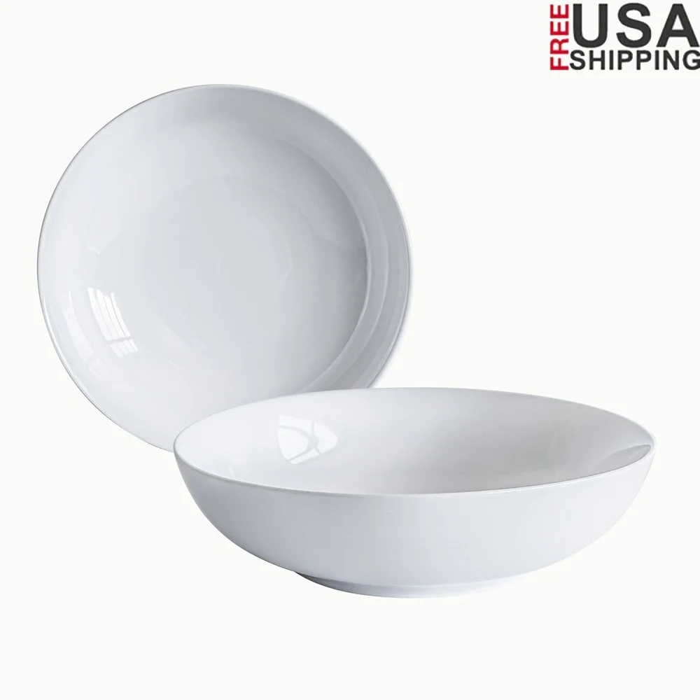

Set of Two Large Porcelain Pasta Serving Bowls Dishwasher Microwave Oven Safe Decorative Accent 12 Inch Multi-Use Kitchen Bowls