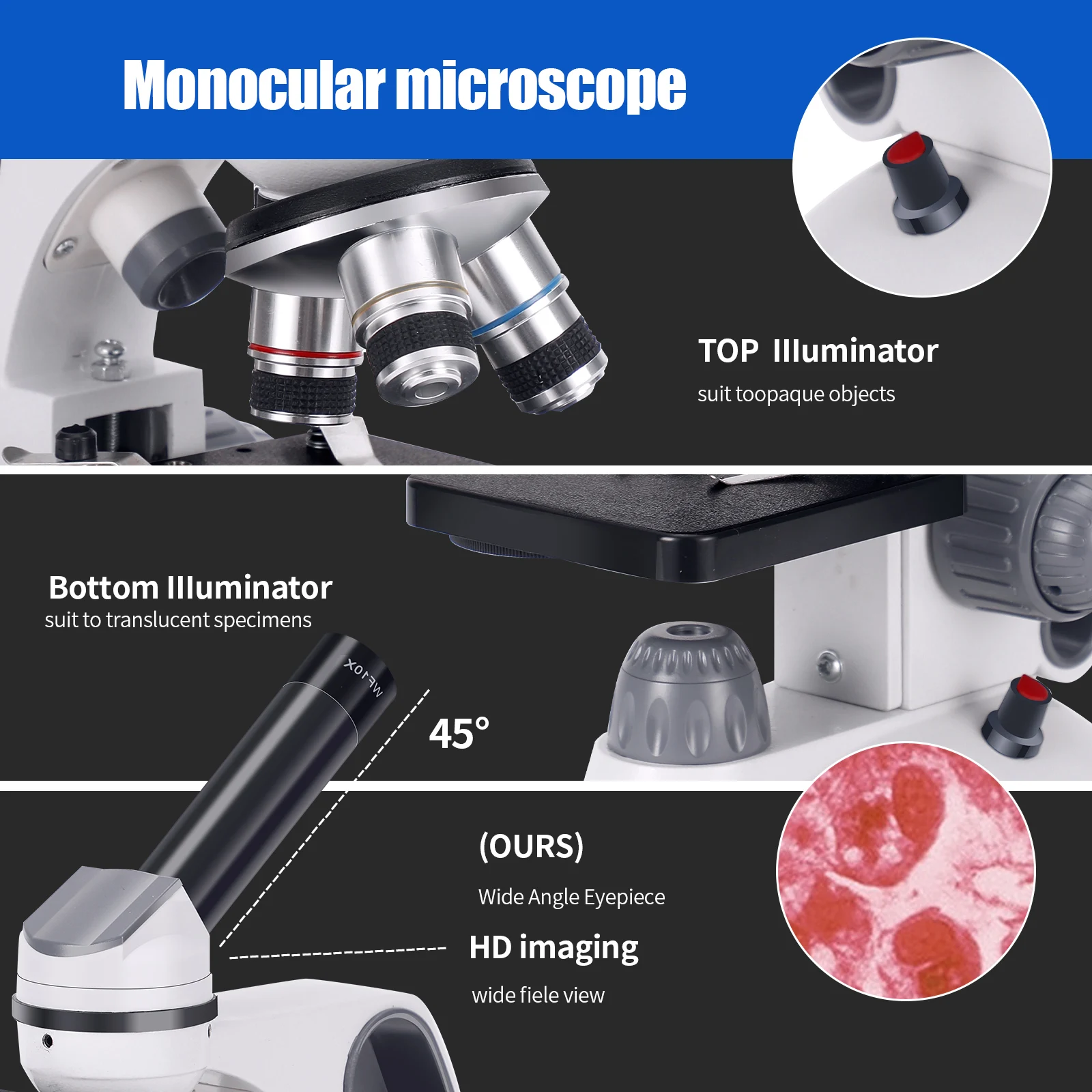 Monocular Microscope Professional Optical University Laboratory Primary Middle School Educational For Children