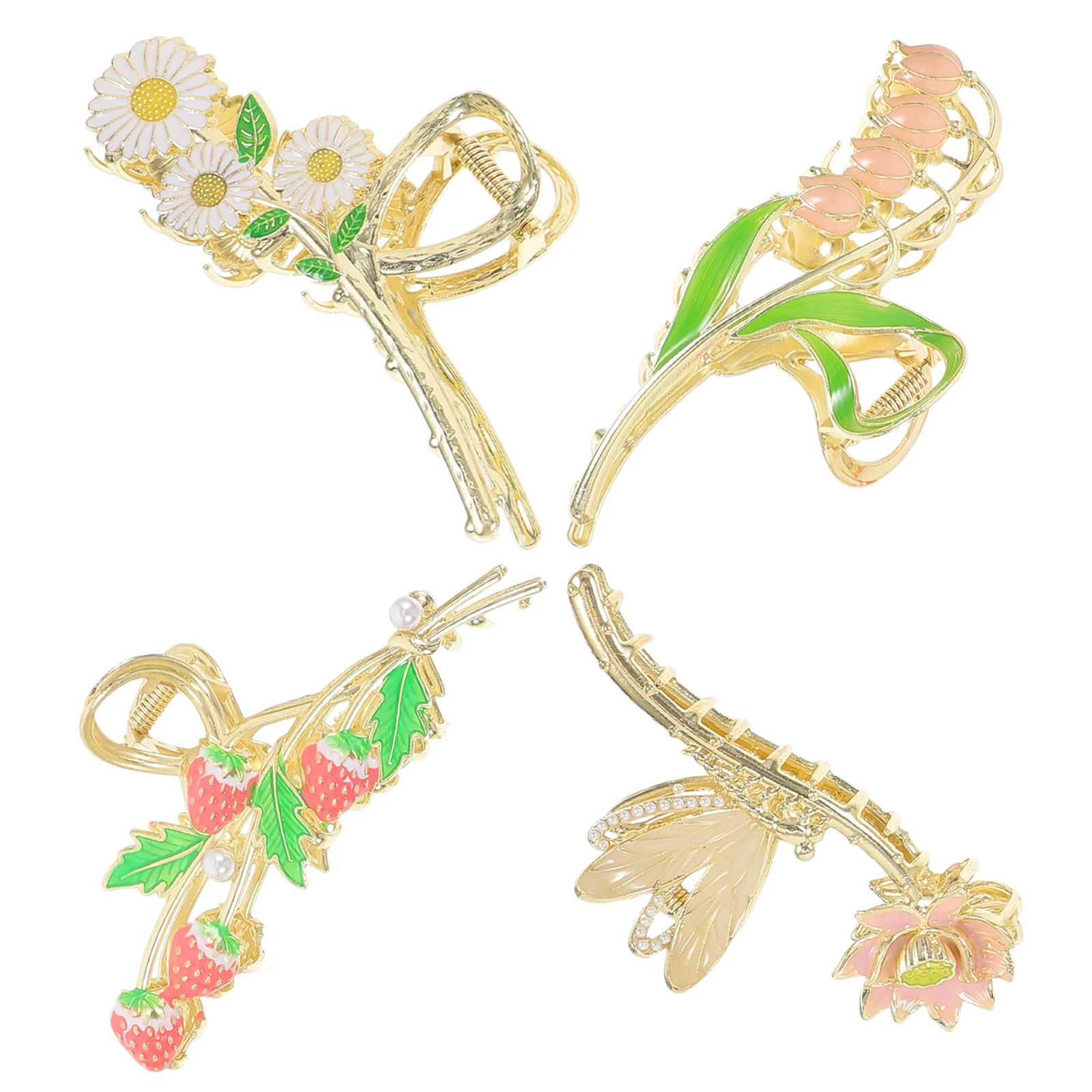 4 قطعة مقاطع رسمت باليد مخلب المشابك للنساء سبيكة عدم الانزلاق مشبك شعر كبير للنساء اكسسوارات مقاطع الشعر السميكة #3