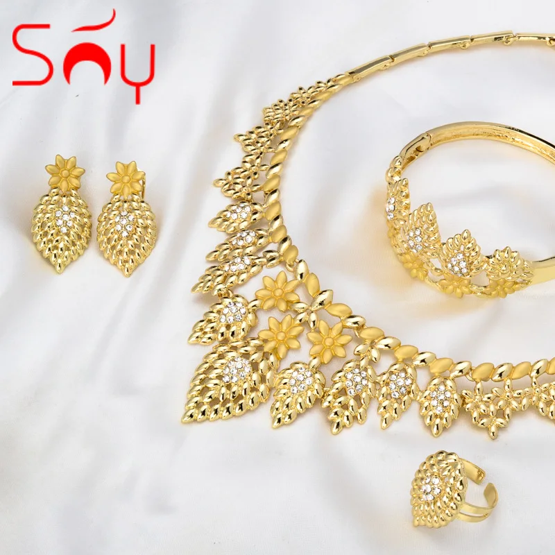 Sunny Jewelry Sets Hot Sale African Bridal Wedding Zircon Earrings Necklace Bracelet Ring For Women Romantic Trendy Gift Party