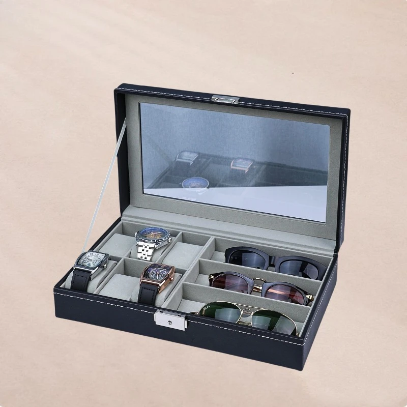 

Hot Sale Hyaline Lid Watch Box PU Leather Watch Case Organizer Velvet Lined Interior Collection Display Storage Gifts