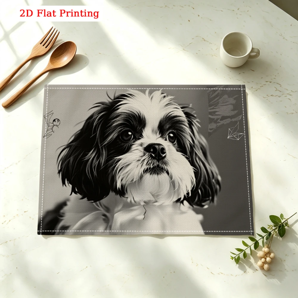 Cute Dog Portrait Kitchen Placemat Cute Dog Portrait Linen Pad Dish Coffee Cup Table Mat 1PC 30x40cm