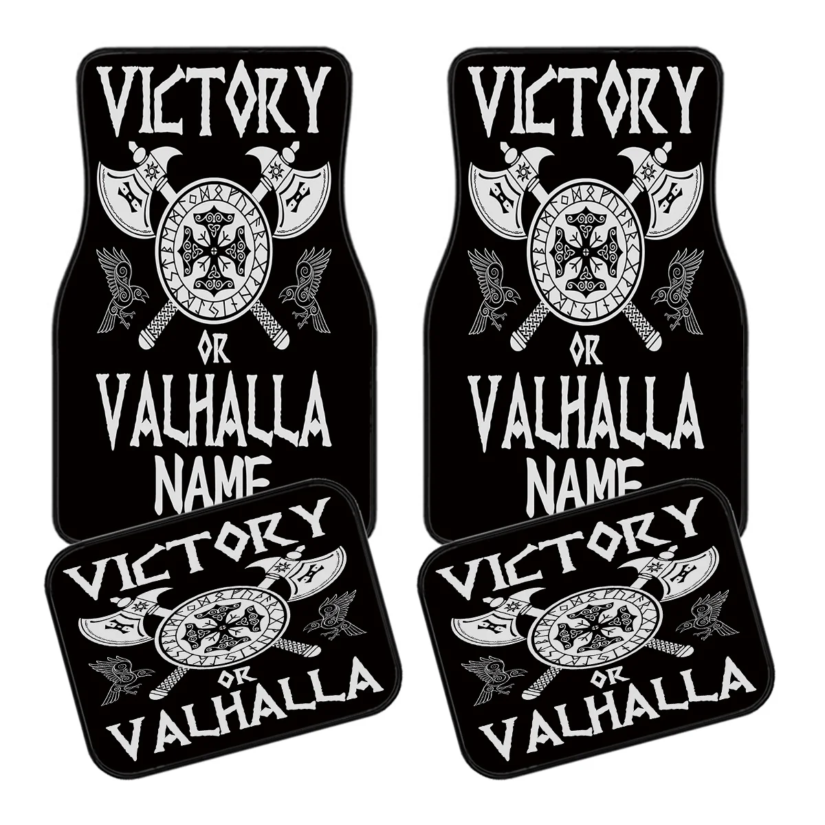 4pcs Customizable Name Car Mats Featuring A Viking-Style Victory Theme Print - The Perfect Gift For Men/Women - Easy To Clean Au