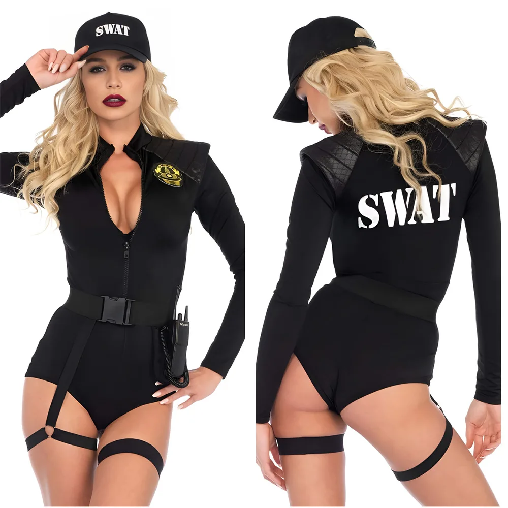 Disfraz de policía para mujer de Halloween, mono para mujer, uniforme de escerife de policía, accesorios, Cosplay, Carnaval, fiesta de lujo de Halloween