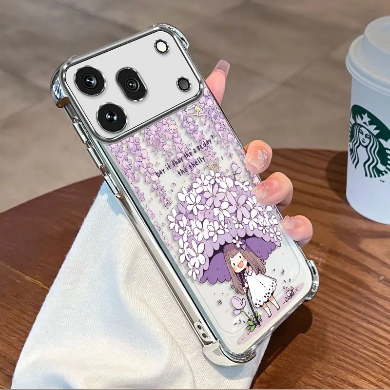 Plating Protective Cover For Honor 600 Pro 600 Lite 600e Case TPU Four-corner Shockproof Girl Print Pattern Fundas