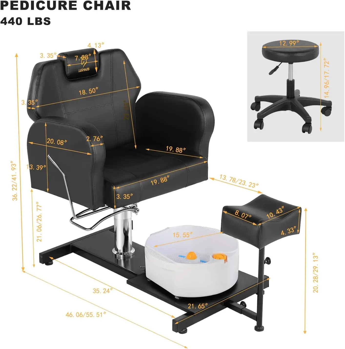 Chair with Stool Massage Foot Bath Hydraulic Pedi Chair for Foot Bath Pedicure Chair 360° Rotation, Height Adjustable Pedicure U