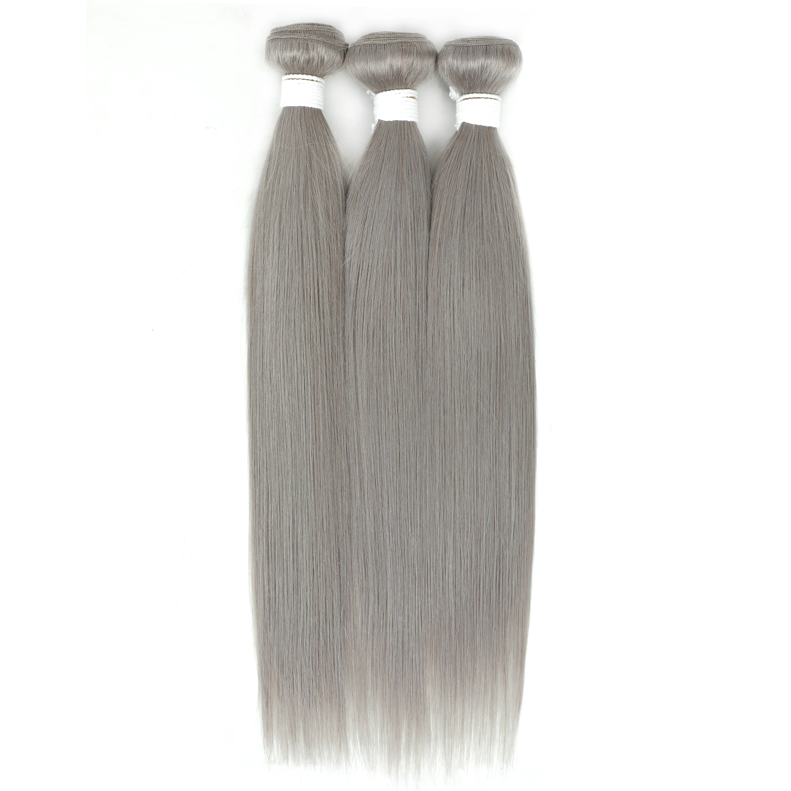 Brazilian Hair Weave Bundles Silver Grey Color Hair Bundles Straight Human Hair Extension Pre-Colored Remy Hair Weave 1/3/4 PCS
