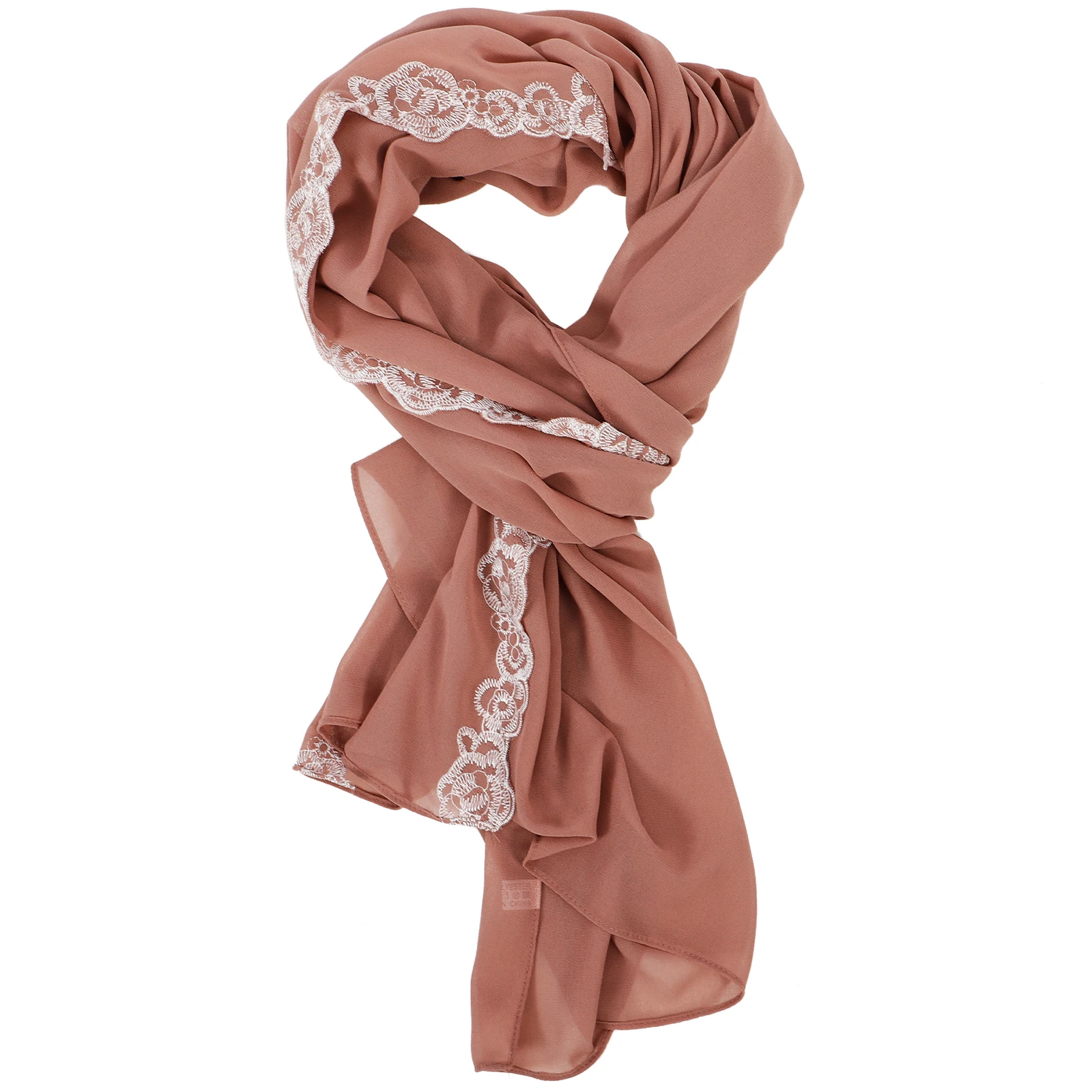 

1Pcs Lightweight Women Hijab Scarf Elegant Lace Pearl Chiffon Head Scarf Trendy Accessory