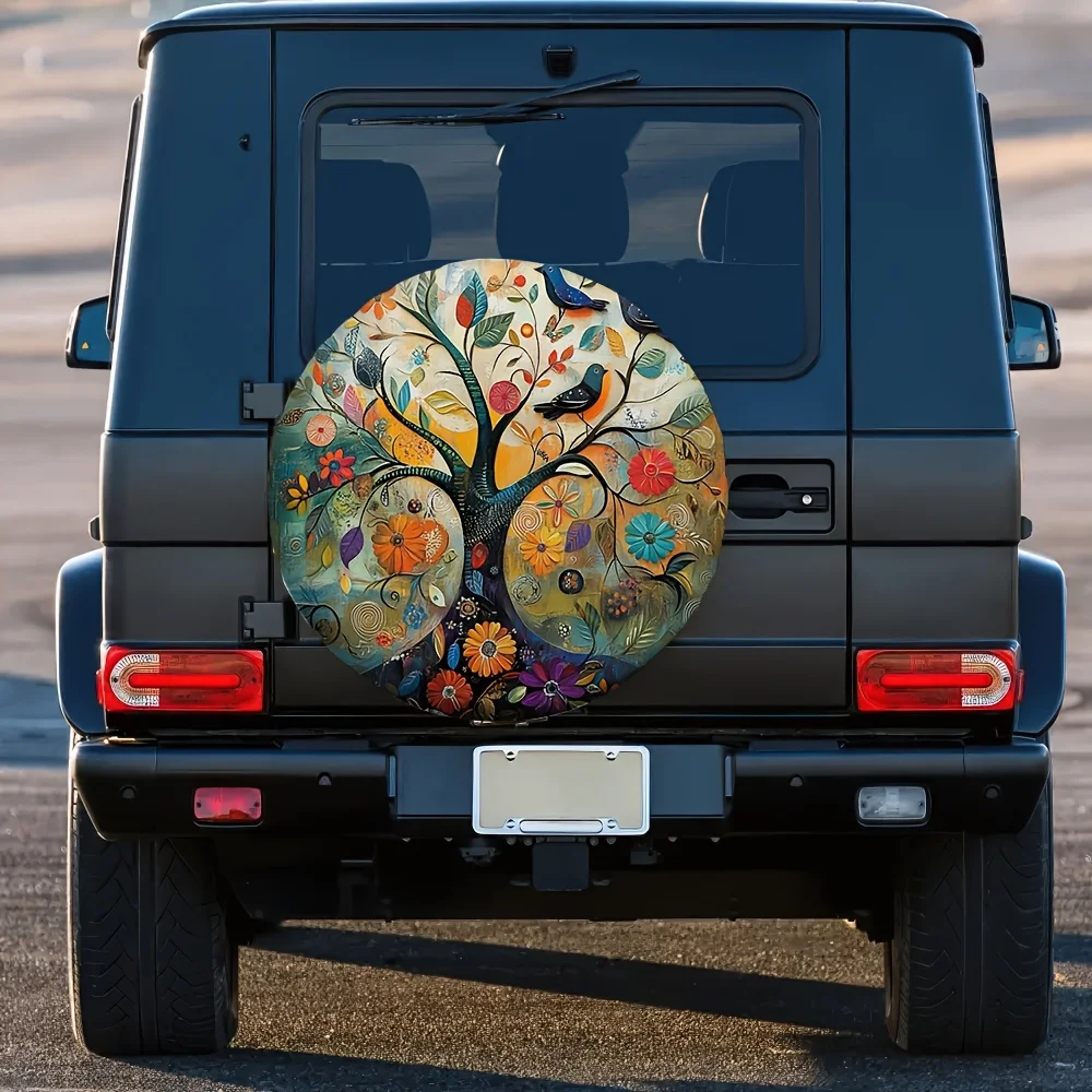 1pc, Car Spare Tire Collection Bags Colorful Boho Floral Versatile Polyester,Without Electricity New Year Gifts Suitable For Tru