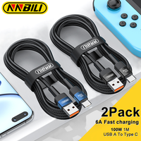 NNBILI 2 Pack 6A 100W USB To Type C Cable for Huawei Xiaomi Fast Charging Charger USBC Cable Quick Charge For Samsung Honor 1M