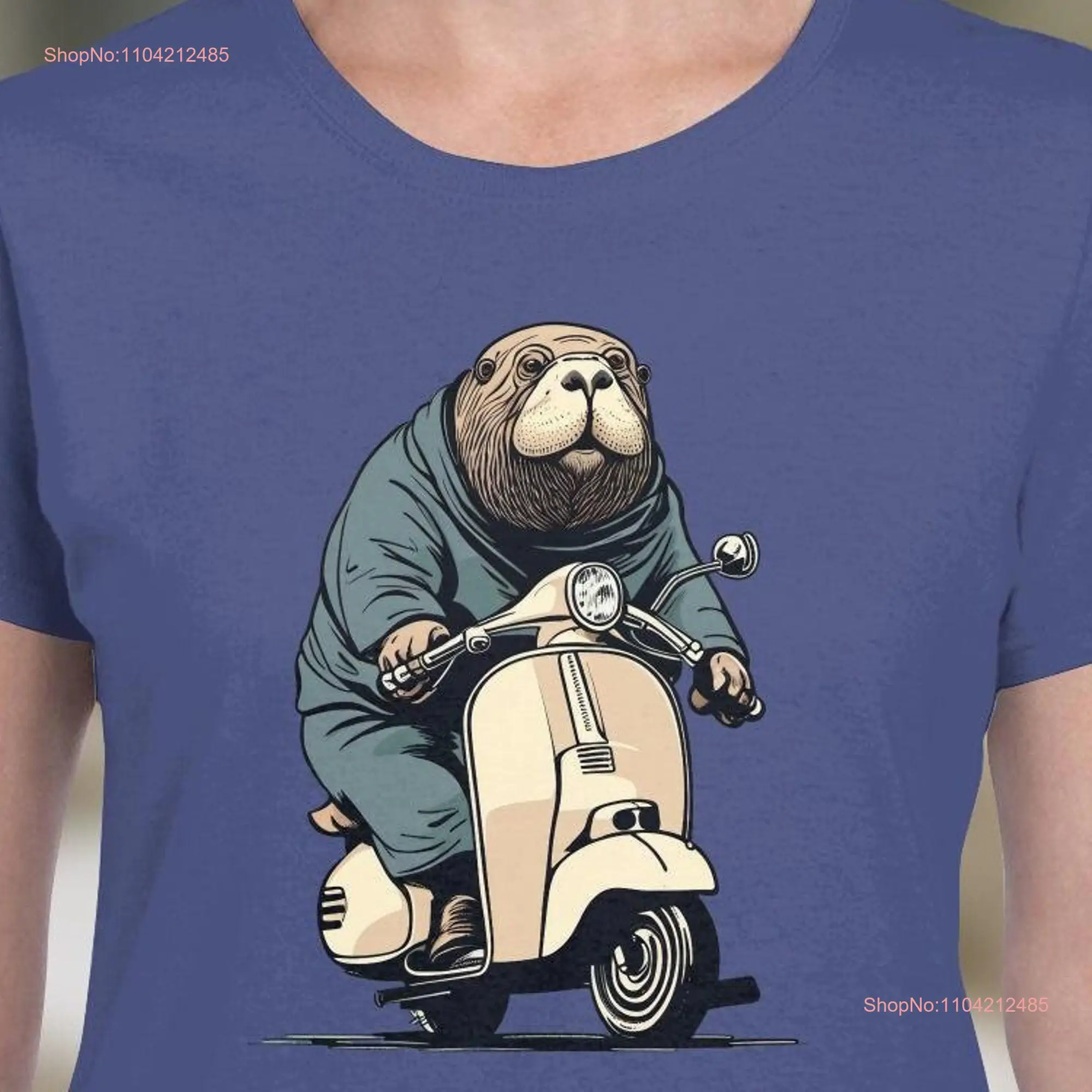 Walrus on Scooter Womans T Shirt Mens Funny Animal Themed s Lovers  long or short sleeves