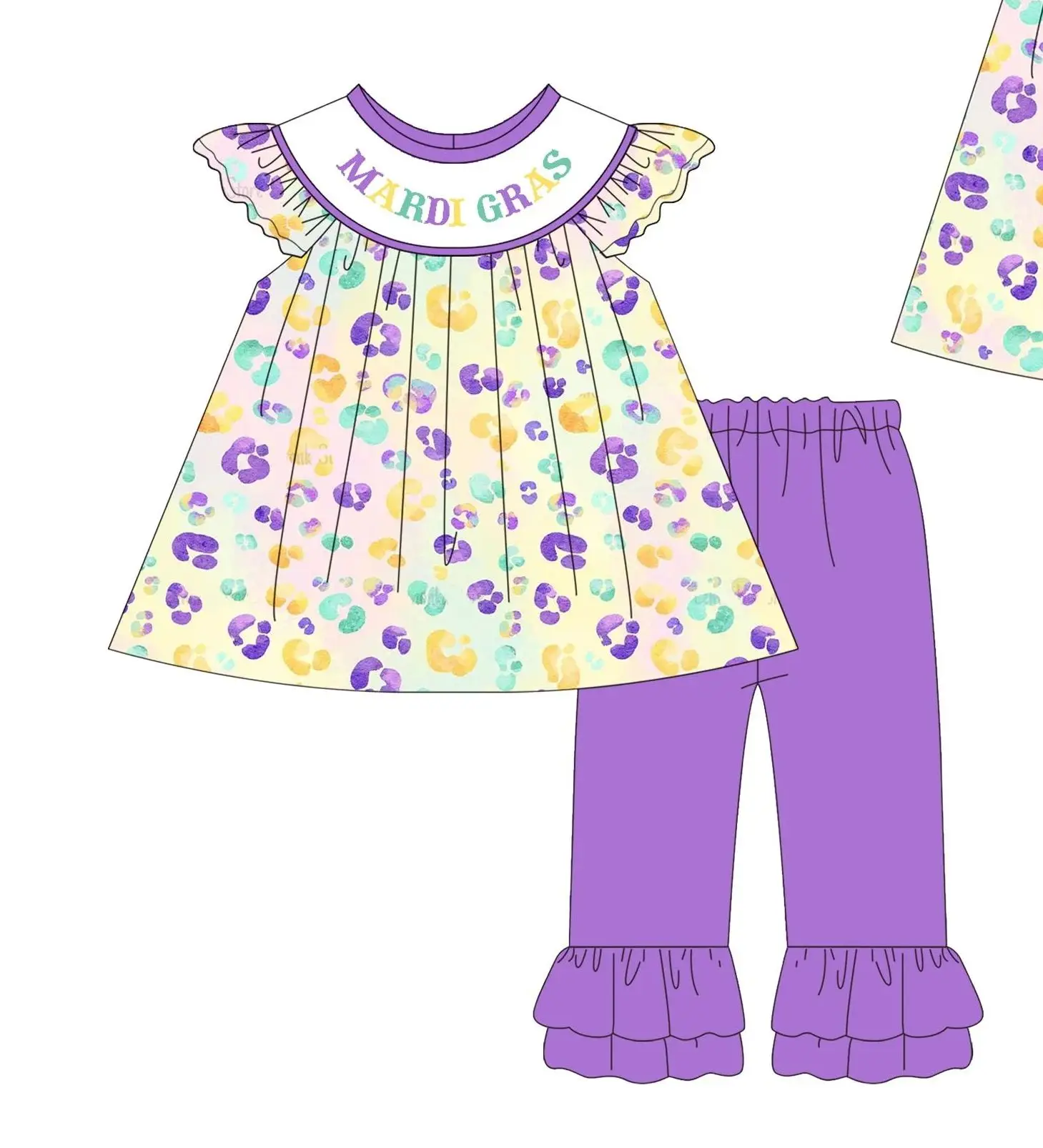 فستان للفتيات الصغيرات ماردي غرا بطبعة الفهد/رومبير/مجموعة مكونة من قطعتين ملابس كاجوال من بوتيك أرجواني