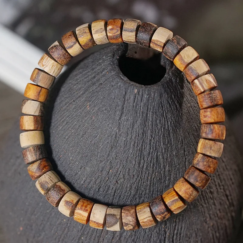 Indonesian Gongmu natural bead , Mudqibai wood sliced bracelet, cultural and collectible prayer beads, unisex singl