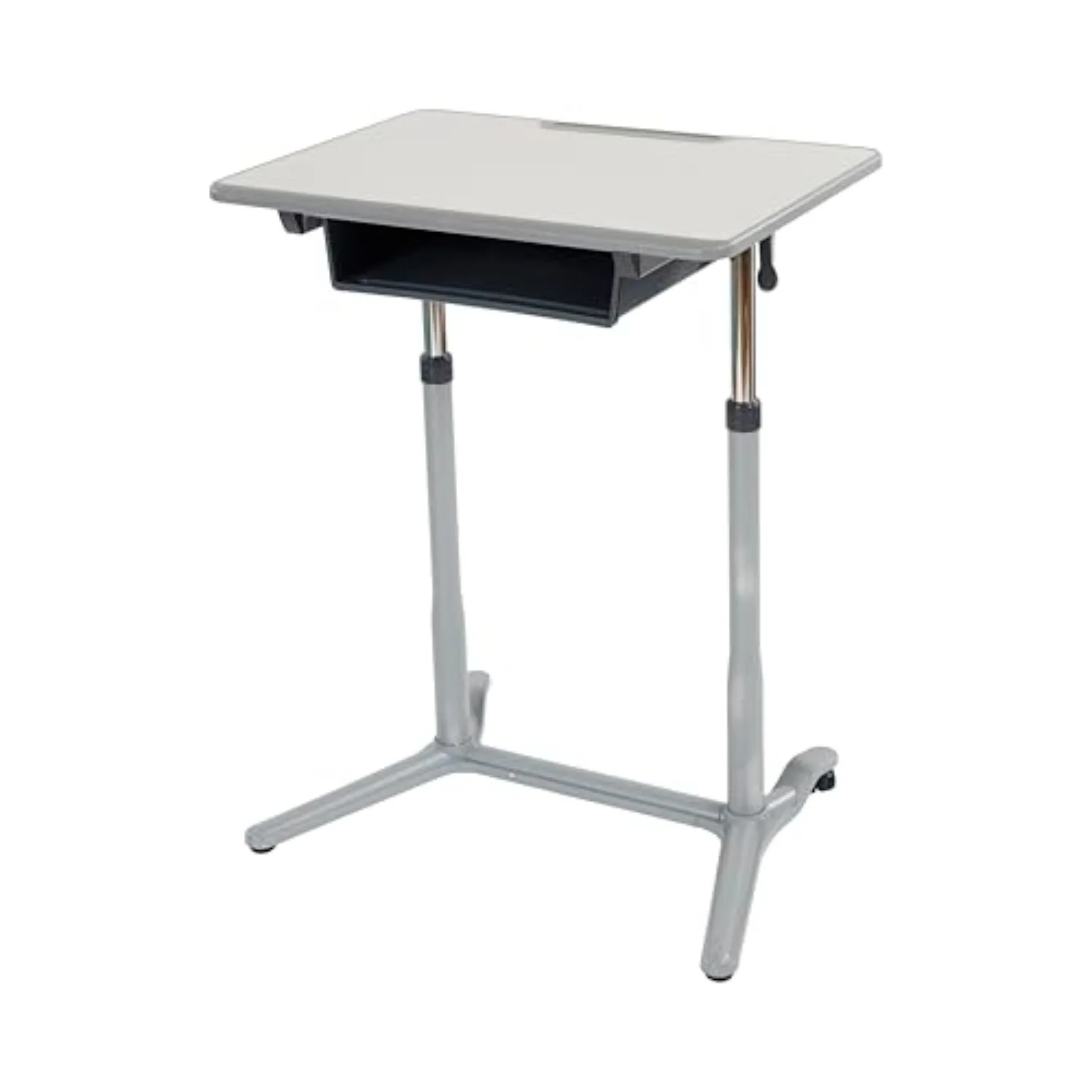 Mobile Adjustable Desk, Sit-Stand with Storage, Grey | Laminate top, steel frame, GREENGUARD Gold Certified, 13 years
