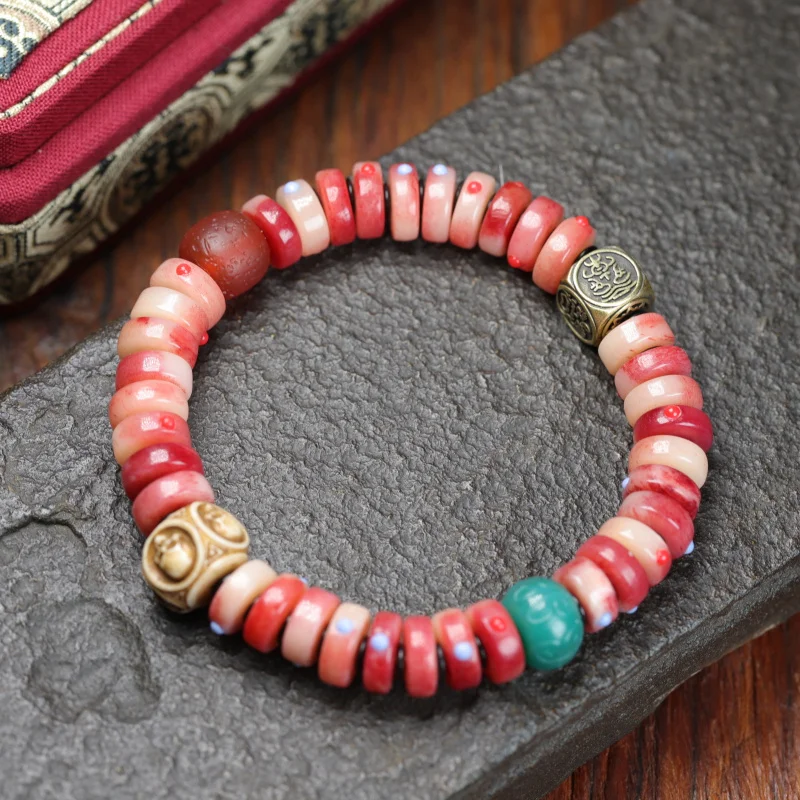 

Tibetan Style Bone Medicine Tablet Abacus Beads Bracelet Bone Agate Accessories Unisex Bracelet Bone S