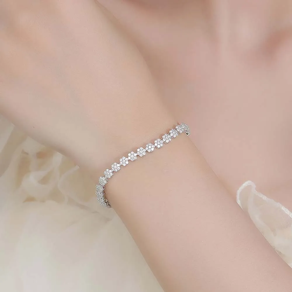 MUXIFC D VVS1 Full Moissanite Tennis Bracelet for Women Men Lab Diamond GRA Flower Bracelets 925 Pure Silver Fine Jewelry Gifts - view 6