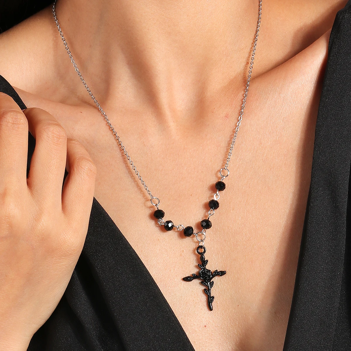 Vintage Kreuz Anhänger Halskette für Frauen Gold Silber Farbe Mehrschichtige Ovale Perlen Kette Halskette Minimalismus Weiblichen Schmuck – Detail 27