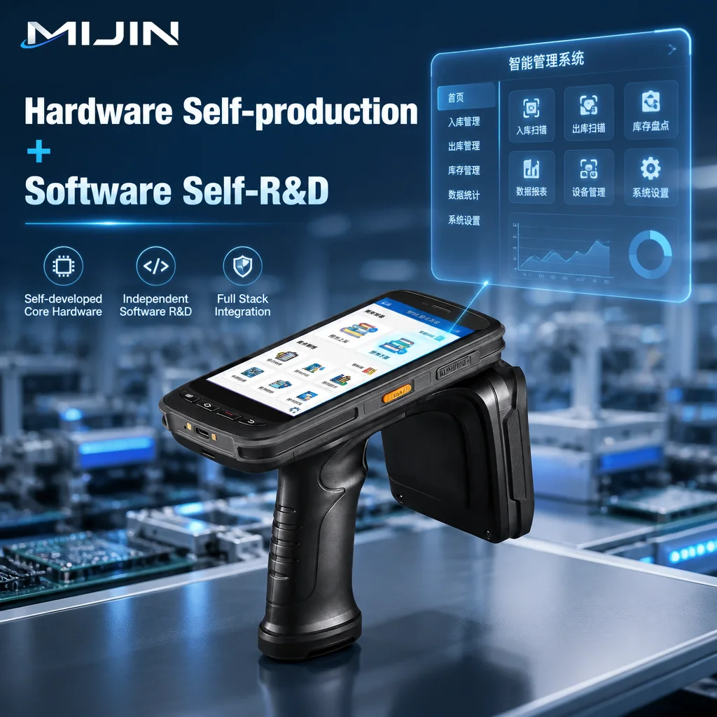Android UHF RFID Sled Reader For Long Range (Up 12m) Access Control Card Reader Read/Write For Warehouse Logistics