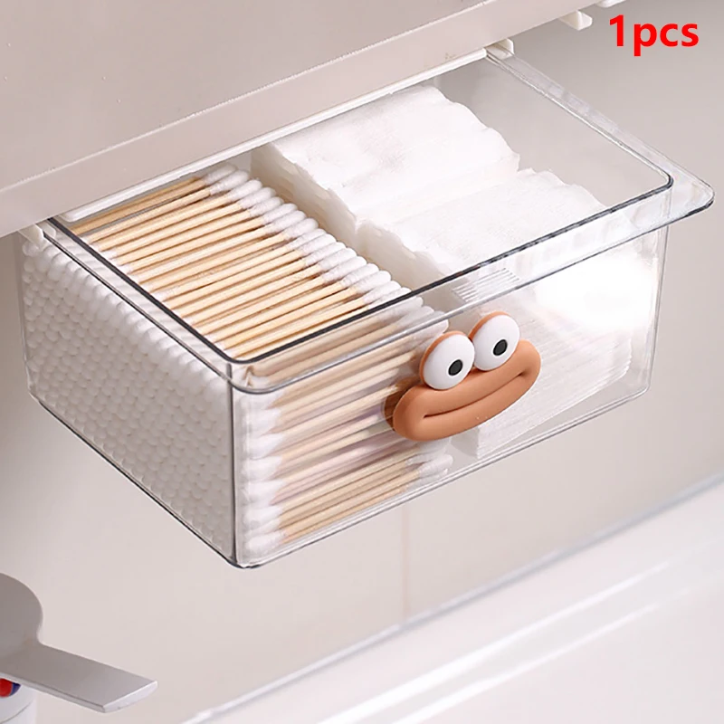 Drawer Style Large Storage Box Cabinet Transparent Big Mouth Cartoon Cotton Stick Makeup Cotton Bathroom Pull-Out Storage Shelf