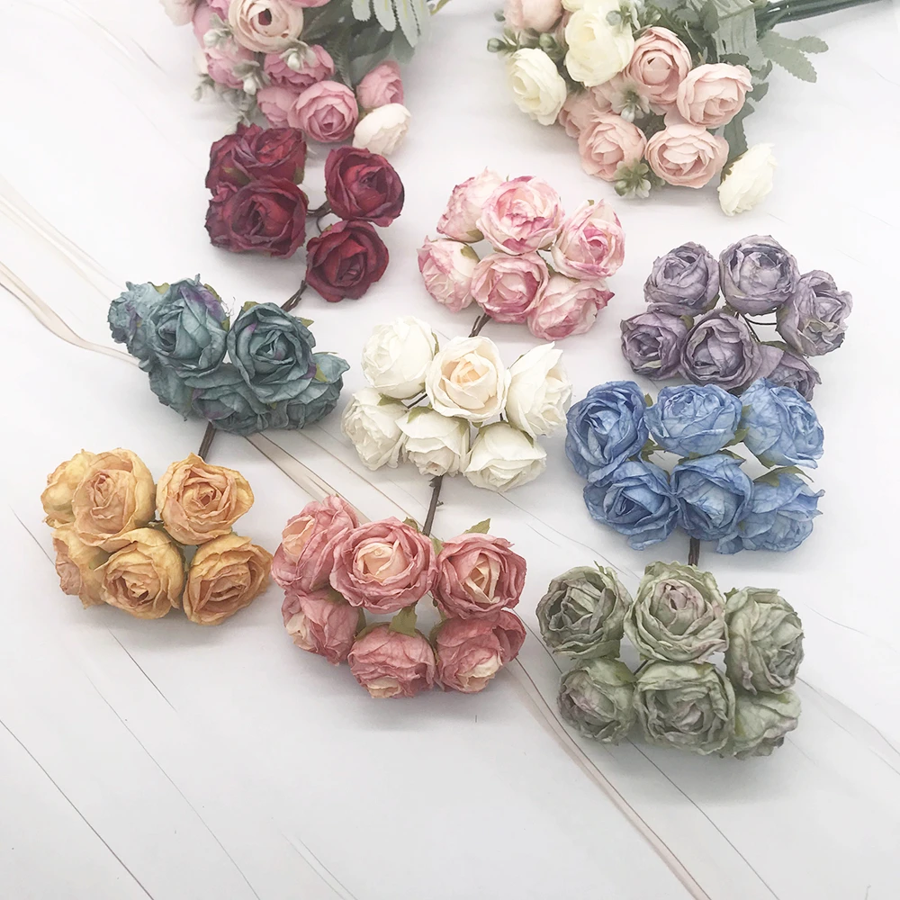 6 piece of simulation diy garland forest headdress European tea bud, hot edge retro rose silk flower bud decoration material