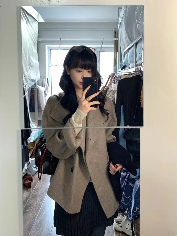 

Модное женское пальто Sweet Sle большого размера, свободного кроя, цвета кофе с молоком, осенне-зимняя новинка, универсальная верхняя одежда...