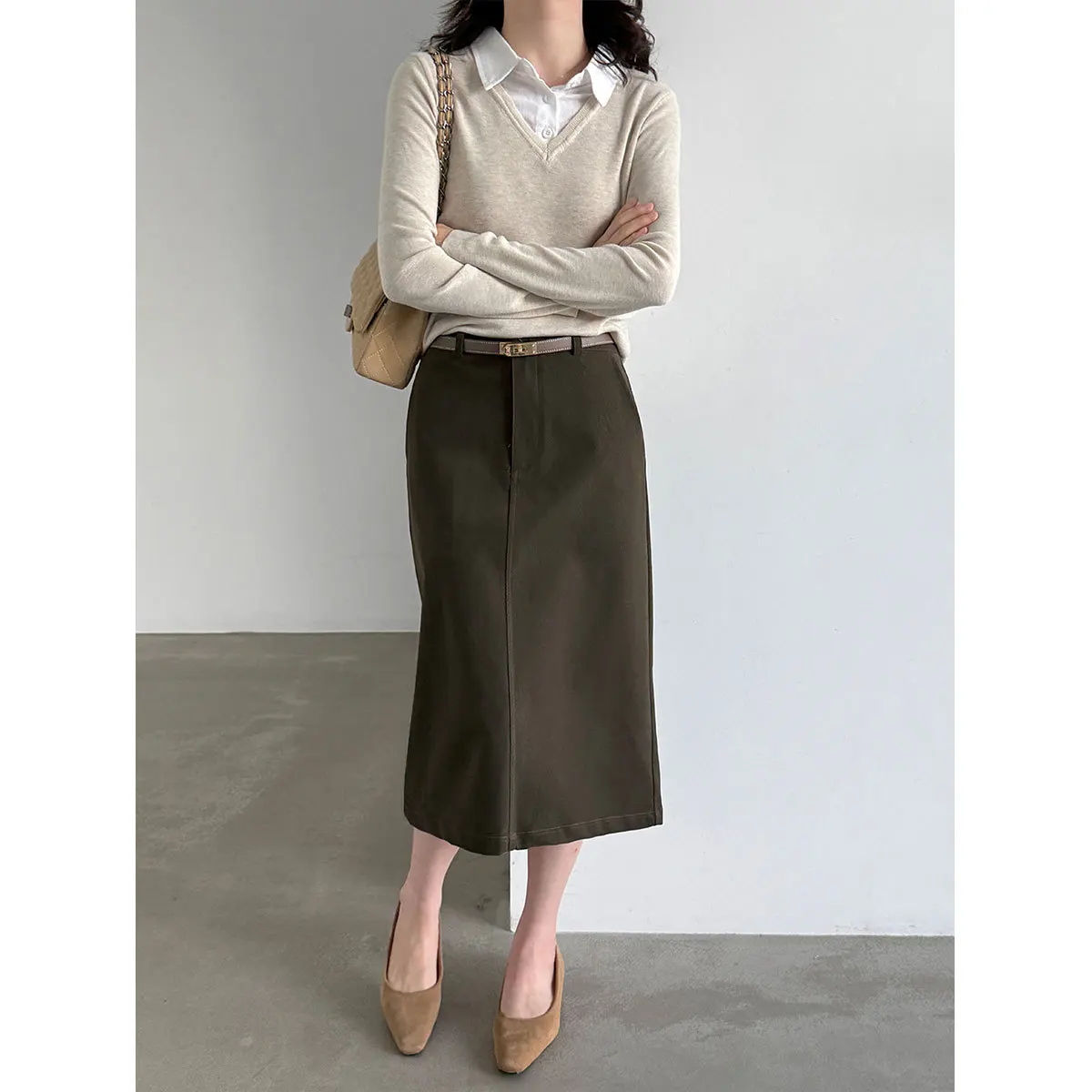 2026 Women Autumn A-Line Skirt PU Blending Women Fashion Elegant High Waist Midi Length Skirt Femme Faldas Jupe Saia