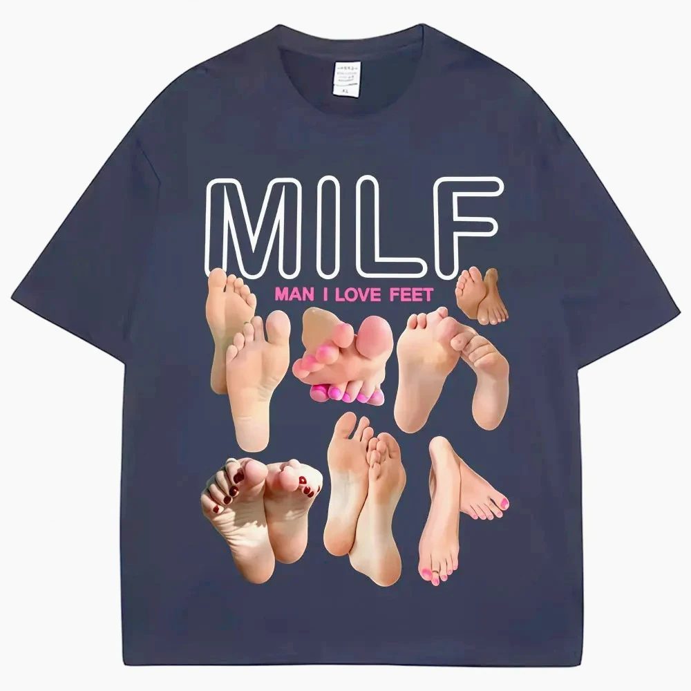 تي شيرت رجالي صيفي MILF، أنا أحب القدمين، تي شيرت مطبوع بنمط ميمي مضحك، قطن 100%، ملابس غير رسمية، صنم القدم #2