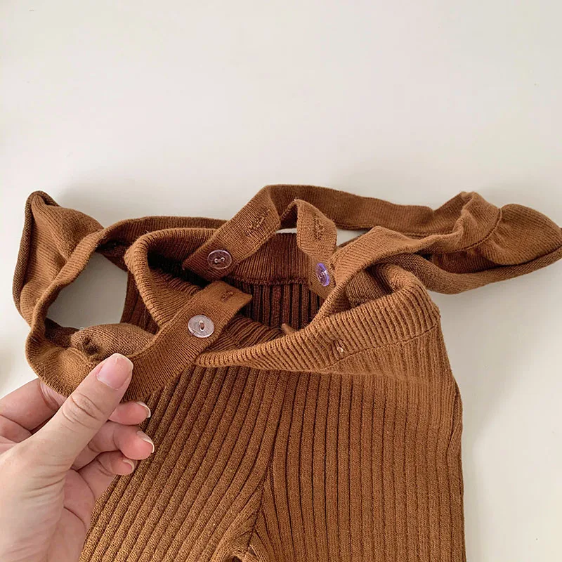 Korean Style Autumn Winter Baby Girls Knitted Pants Kids High Elasticity Suspender Flare Pants Baby Girls Knitted Trousers