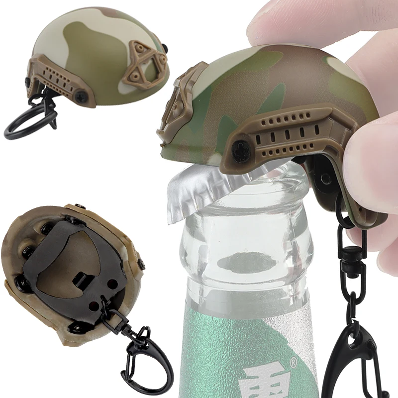 Tactical Camouflage Helmet Shaped Keychain 3D Hat Beer Bottle Opener Dummy Toy Decoration Gift Outdoor EDC Tool