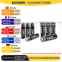Kuugro Li-ion AAA and AA Rechargeable Batteries USB Lithium-ion 3400mWh 1.5V AA Rechargeable Batteries+1100mWh 1.5V AAA Battery