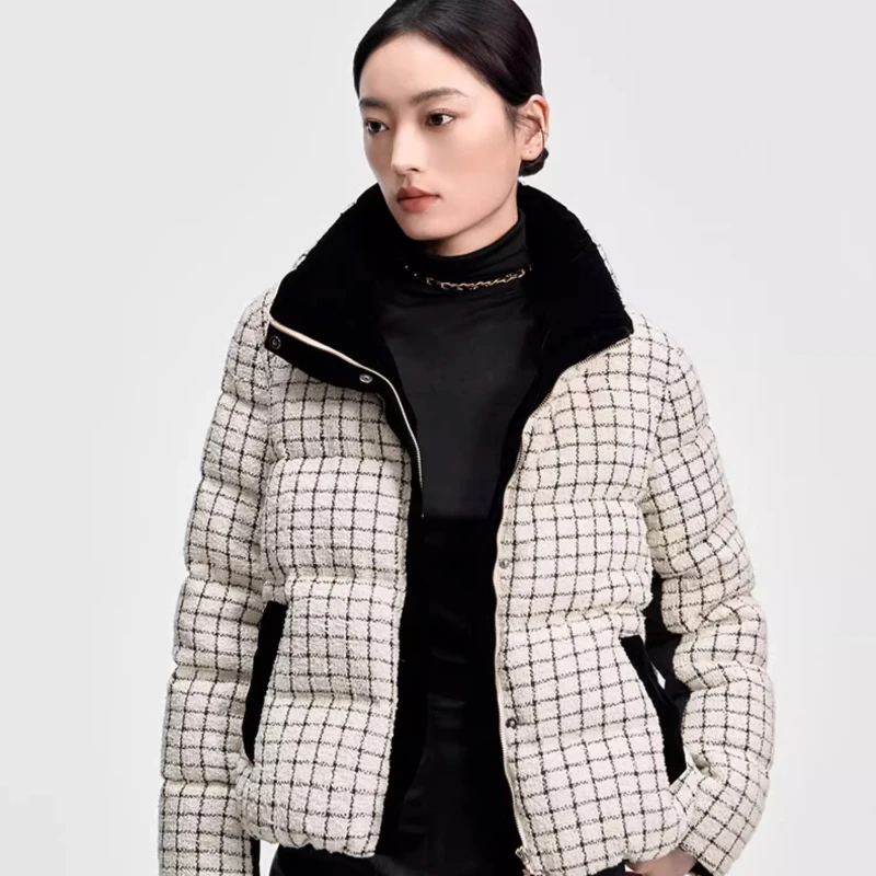 

Твидовый пуховик Chericom с воротником-стойкой, контрастными вставками, шнурком и планкой на молнии, тяжелое пальто Y309723Y